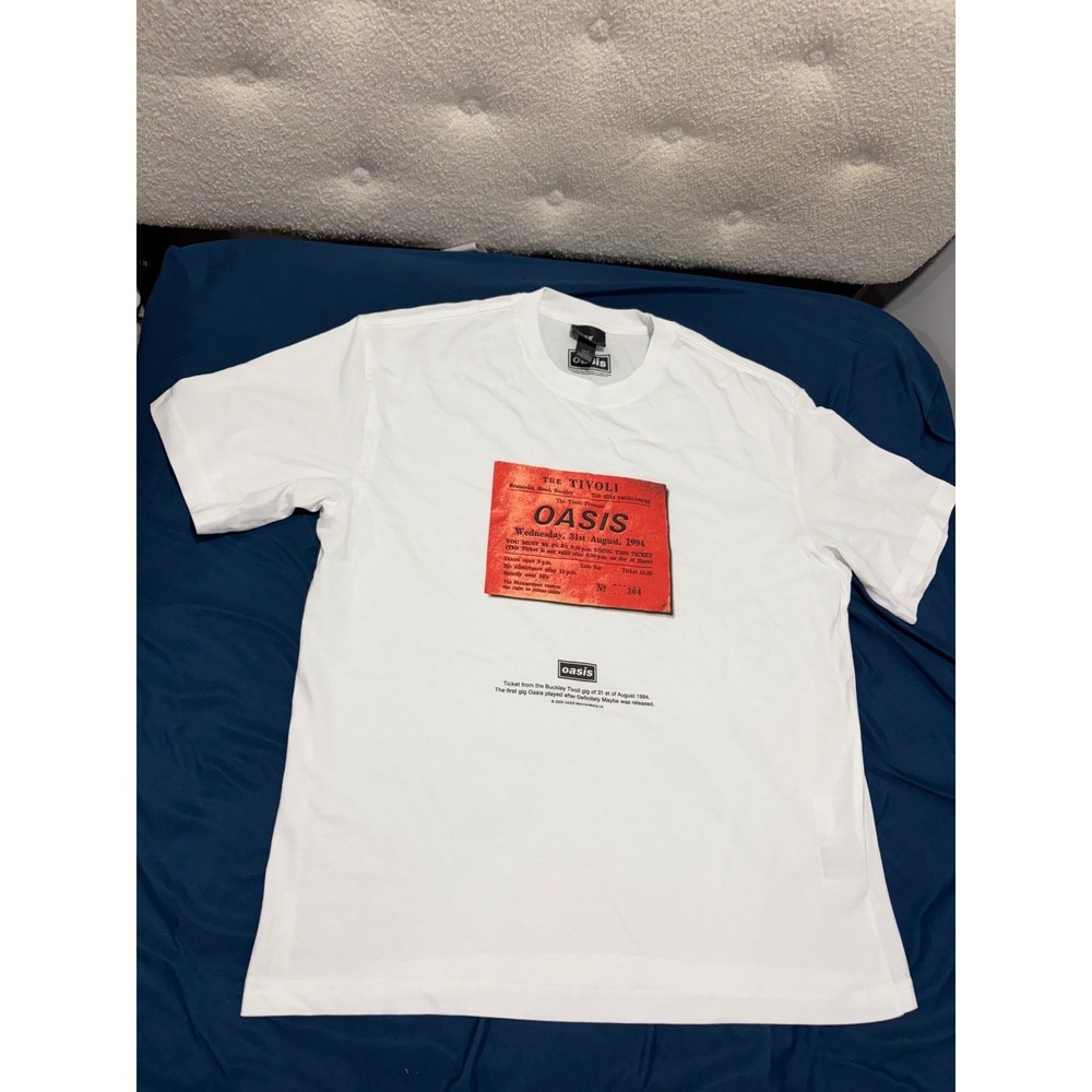 H&M Oasis Band T-Shirt White Relaxed Fit 1994 Tivoli Ticket Graphic Mens Medium